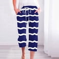 thumbnail image 2 of CheerKidz Workout Yoga Pants for Womens Casual Stripe Print Elastic Loose Pants Drawstring Straight Wide Leg Trousers with Pockets Pajama Pants(Dark Blue,S), 2 of 5