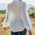 thumbnail image 3 of Chemise Femme, Chemise Femme Blanche à Franges Col Rabattu Manches Lanterne Boutonnée devant Blouse Décontractée, 3 of 8