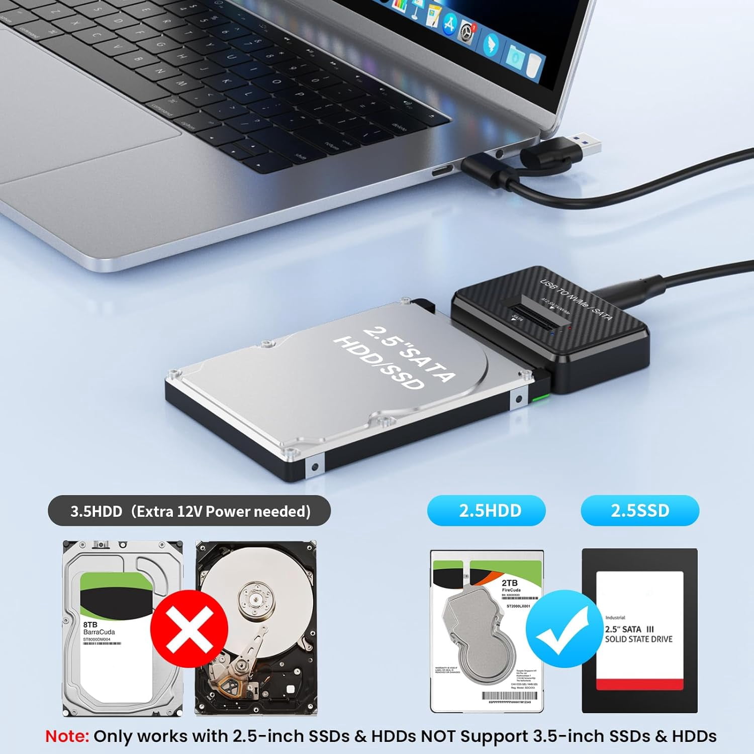 KSRplayer Dual-Bay M.2 NVMe/SATA & 2.5" SATA Enclosure Adapter,2-in-1 External Hard Drive Reader, USB 3.2 Gen 2 (10Gbps), Portable M.2 SSD to USB, Supports M Key & M+B Key