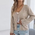 thumbnail image 2 of ClodeEU Womens Crochet Cardigan,Casual Tie Front Shrugs Sweaters ,Long Sleeve Knit Cropped Cardigans Tops Khaki,Womens Plus M, 2 of 9