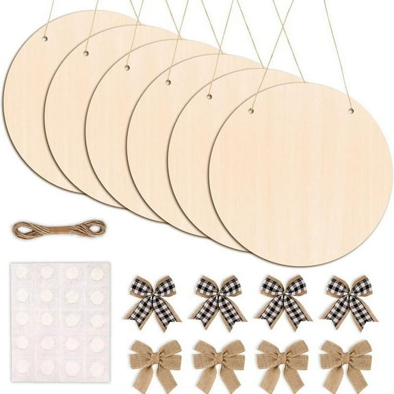 6 Pack Wood Circles for Crafts 12 Inch Unfinished Wood Slices Blank Wooden Door Hanger Sign Round Wood Discs