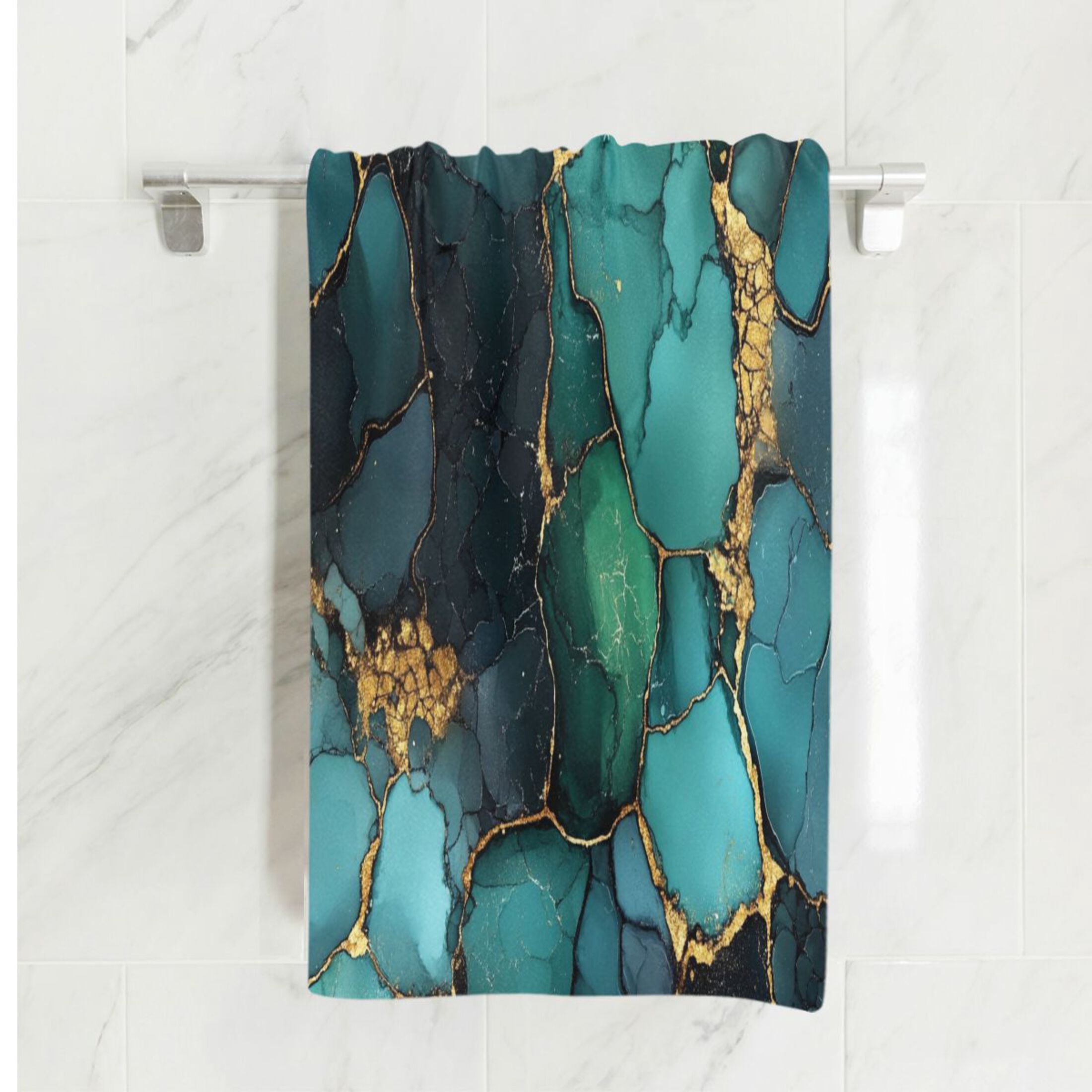 Qxltty Gild Dark Green Marbles Extra Large Bath Towel 32"x64" Super Soft Highly Absorbent Quick Dry Shower Towel for Hotel Bathroom Guest Spa Gym