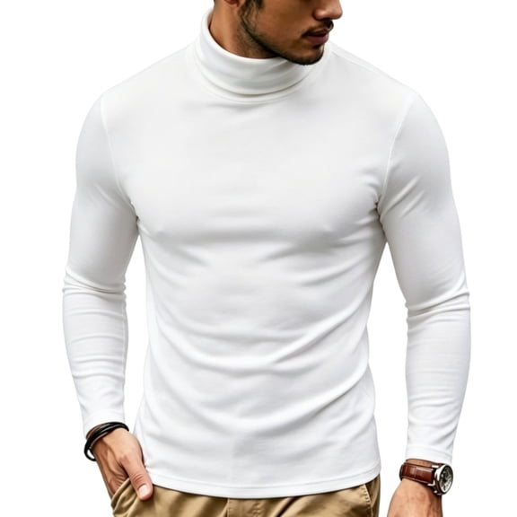 Nestiefly Mens Mock Turtleneck T-Shirts Undershirt Base Layer Long Sleeve Tees Shirts Casual Slim Fit Pullover T Shirts White 2XL