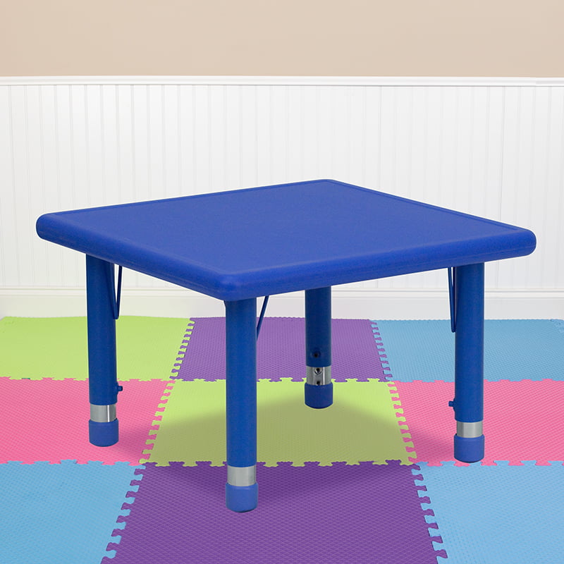24'' Square Height Adjustable Blue Plastic Activity Table 