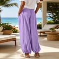 thumbnail image 6 of Lenpel Cotton Linen Pants for Women Lightweight Pleated Wide Leg Baggy Trousers Lounge Flowy Comfy Beach Vacation Clothes, 6 of 7