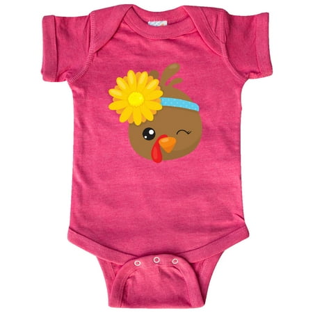 

Inktastic Thanksgiving Turkey Turkey With Sunflower Gift Baby Boy or Baby Girl Bodysuit