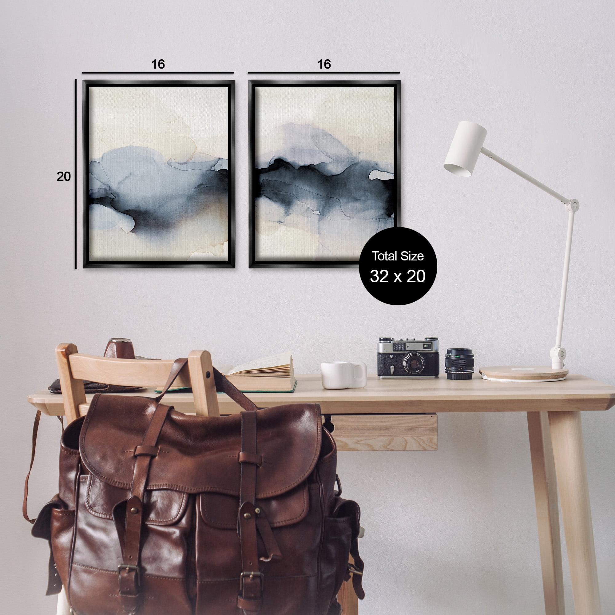 Stupell Industries Mysterious Abstract Obscure Watercolor Abstract Painting Black Floater Framed Canvas Art Print Wall Art, 17 x 21, Set of 2