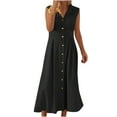 thumbnail image 1 of JUNWELL Robe Tunique en Coton et Lin pour Femmes Sans Manches Col à Revers Boutonnée Robe Décontractée Fluide Maxi Débardeur, 1 of 5