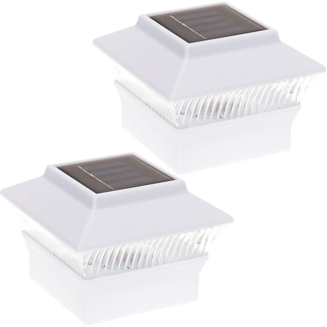GreenLighting 2 Pack Standard #2 Solar Powered 4 x 4 LED Fence Post Cap Lights for PVC Posts (White)