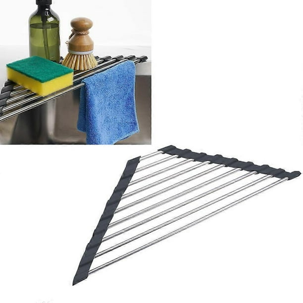 Triangle Roll-Up Dish Drying Rack for Sink Corner Stainless Steel Over ...