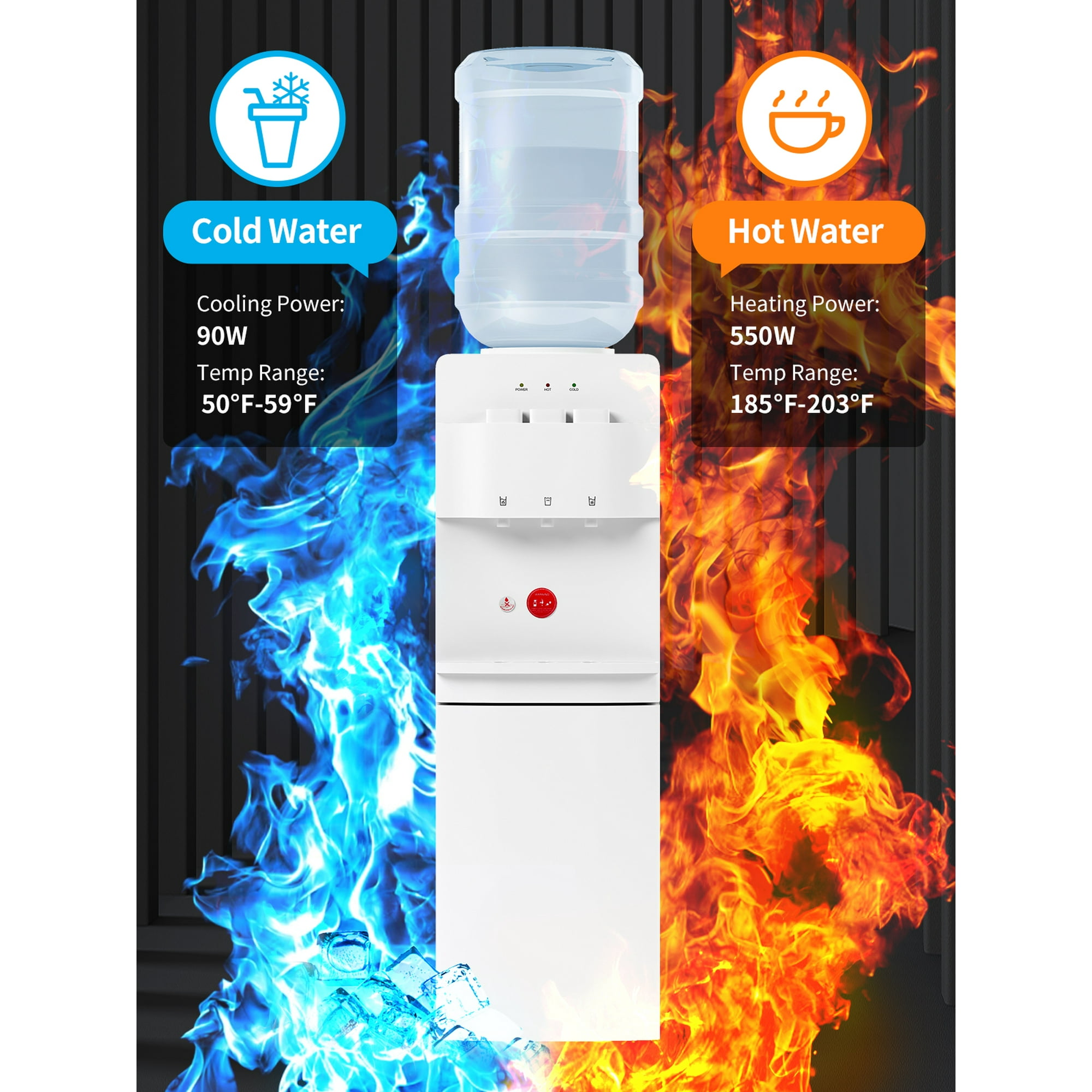 DISHUP Top Load Water Dispenser,Water Machine with Hot/Cold/Room Temperature, 3 or 5 Gallon,White