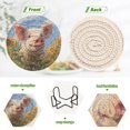 thumbnail image 3 of 6 Pcs Drink Coasters with Holder 3.94in Woven Coasters for Drinks Cute Pig with Sunflower Field Coaster Set for Protection Table, 3 of 7