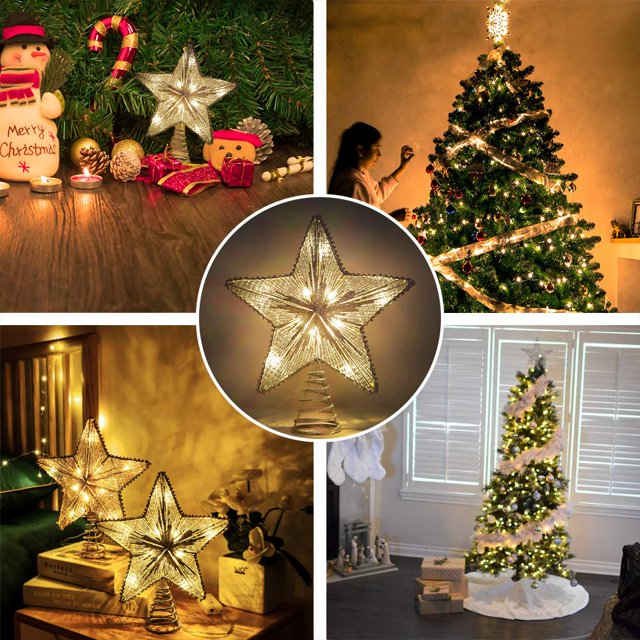 Christmas Star Tree Topper, Battery Powered Tree Star with Lights and Sequins, Christmas Tree Topper Lighted for Home Holiday Xmas Tree Christmas Decoration, Silver