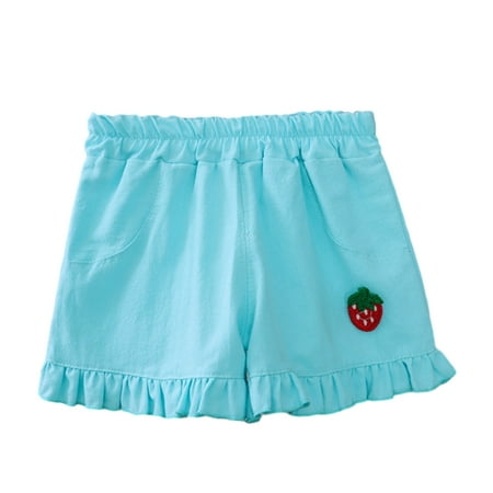 

QUDDERR Baby Girls Cotton Linen Shorts Summer Strawberry Print Shorts Pants Toddler Elastic Waist Girls Shorts for 1-5 Years