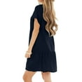 thumbnail image 3 of Mohiass Women's Short Sleeve Flowy Swing T Shirt Dress Baby Doll Cute Casual Pockets Dresses Navy M, 3 of 5