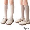 thumbnail image 2 of Esaierr 2 Pairs Toddler Girls Knee High Socks with Bow Kids Socks Long Stockings Solid Colour Socks for 3-12Y, 2 of 5