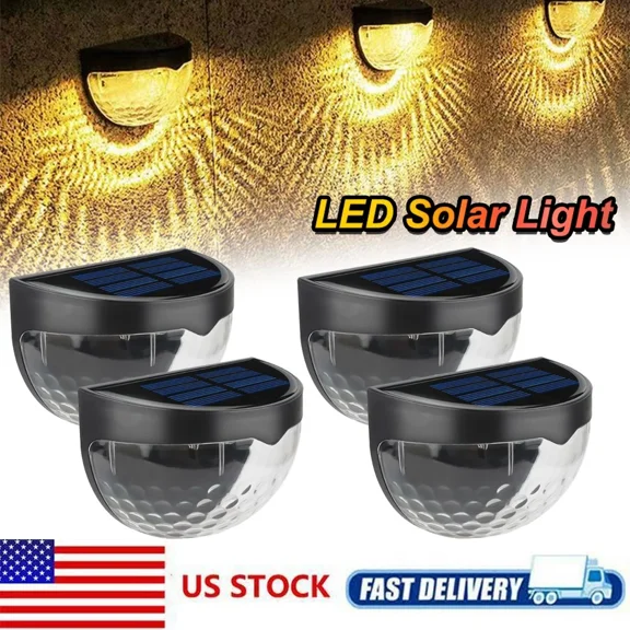 PURELY- 4Pc Solar Deck Lights Outdoor Waterproof Led Steps Lamps For Stairs Fence Garden
