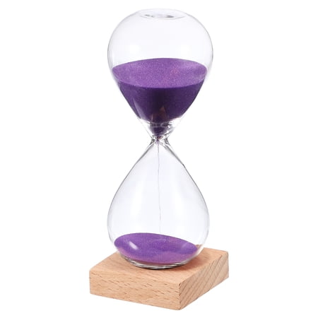 Uxcell 15 Minutes Sand Timer Sand Watch with Wood Base Hour Glass Sandglass Timer Clock for Living Room Home Office Restaurant Decoration Purple
