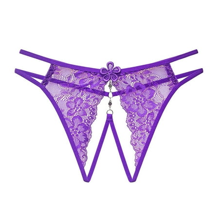 

Larisalt G String Thongs For Women Women Assorted Lace Underwear Cute Bow-Tie Lingerie Thongs Purple One Size