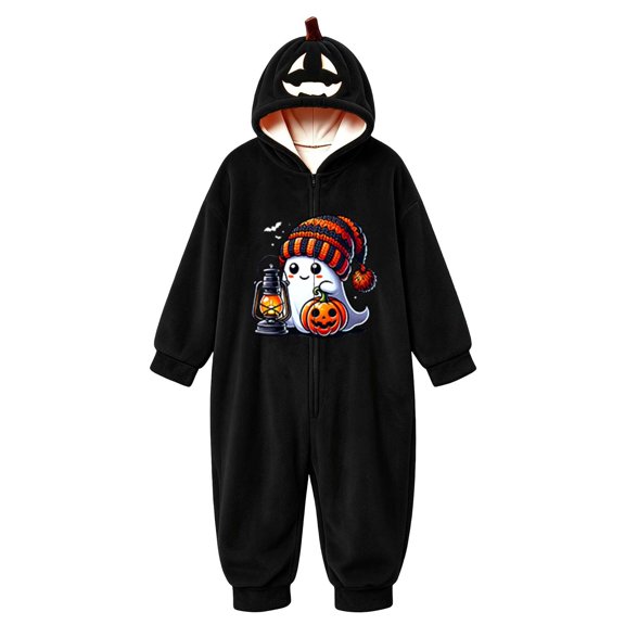 BOOMNY Halloween Unisex Men Womens Flannel Onesie Pajamas Hallowmas Pumpkin Face Graphic Long Sleeve Hooded Pjs Jumpsuit Cozy Warm Loungewear Homewear