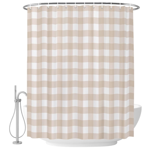 Extra Long Shower Curtain 72x84 Inch, Farmhouse Plaid Shower Curtain Waterproof Bathroom Decor, Cream Classic Buffalo Check Rustic Fabric Bath Curtain Set Accessories with Hooks