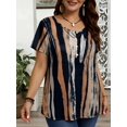 thumbnail image 3 of Women's Plus Size Abstract Stripe Short Sleeve Henley Tunic Top, 3 of 5