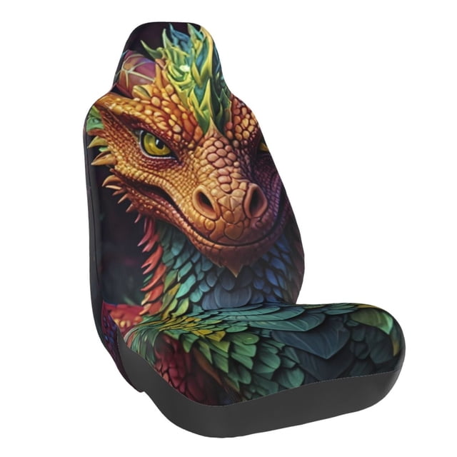 Wukai Whimsical Dragon Color Cool Full Set Car Seat Covers with Soft Padding Universal Auto Front Seats Protector and Cushion Mat