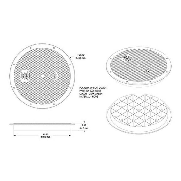 Polylok 24" Heavy Duty Flat Cover/Lid for Corrugated Pipe (PN: 3008-WEST)