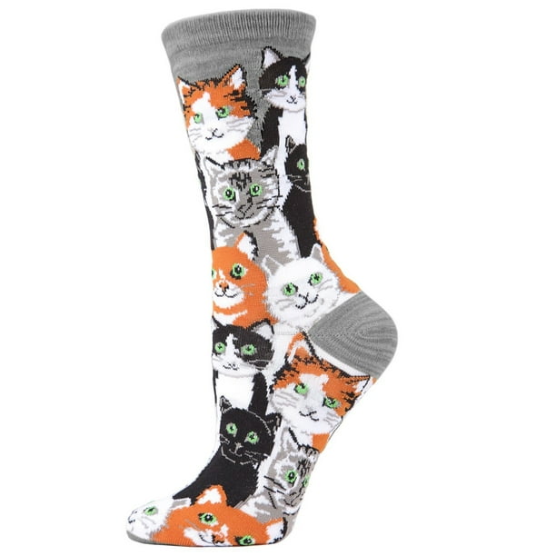 MeMoi MeMoi Multi Cat Bamboo Crew Sock Fun Cat Novelty Socks by