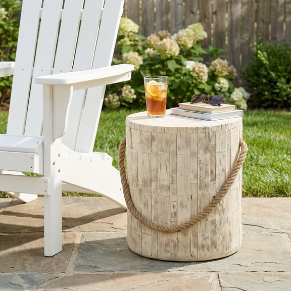 Christopher Knight Home 16.7" Rustic MGO Side Table with Braided Cord, Indoor Outdoor Use, Wood Grain