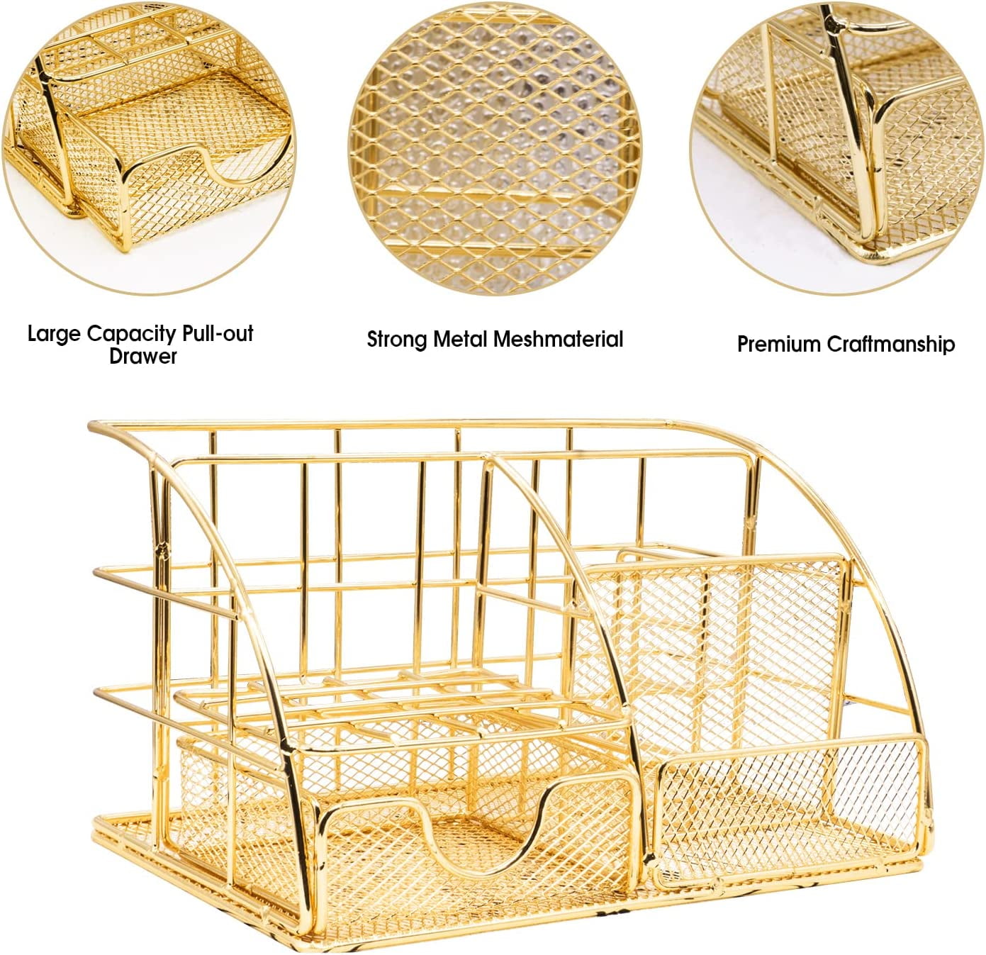Gold Desk Organizers and Accessories Office Supplies Set Stapler, Pen Holder, Phone Holder, Scissors, Pen, Ruler, 30 Paper Clips, 22 Binder Clip, 20 Tacks and 1000pcs Staples (Gold)