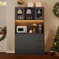 thumbnail image 2 of Huisuilinss 71" Pantry Cabinet,Tall Kitchen Hutch With Led Lights And Power Outlets,Handless Design Pantry Storage Cabinet With Microwave Stand,Glass Door,Adjustable Shelves,Cupboard For Dining/Living, 2 of 7