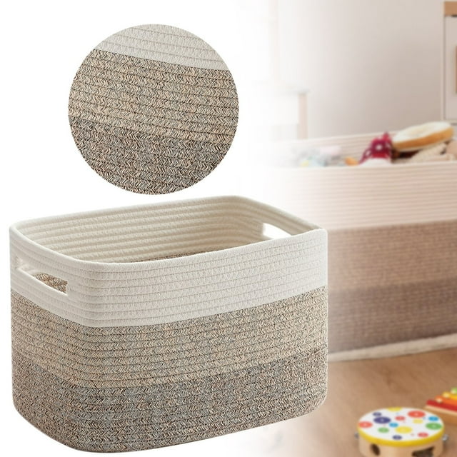 Woven Storage Basket Cozival Rectangular Woven Storage Basket with Handles - Cotton Rope Organizer for Toys, Blankets & Laundry, Multi-Color Home Decor, Rope Organizer with Handles, A