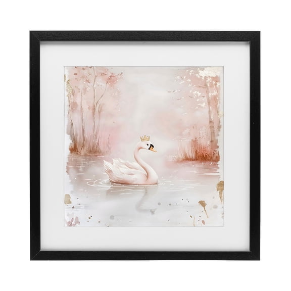 Stupell Industries Glam Swan with Crown in Pastels Black Framed Print Under Glass, 13 x 13, by Creative Studio