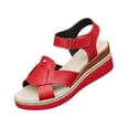 thumbnail image 3 of Domuza Women Orthopedic Wedge Platform Sandals, Adjustable Strap Non Slip Breathable Thick Sole Summer Casual Shoes Red 8.5（EU-41）, 3 of 6