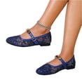 thumbnail image 5 of CHWshoes Women's Floral Embroidered Mesh Mary Jane Flats Square Toe Buckle Strap Breathable Ballet Shoes for Dressy Trendy Work Office Wedding Daily Ballerina，Dark Blue Size 42, 5 of 5