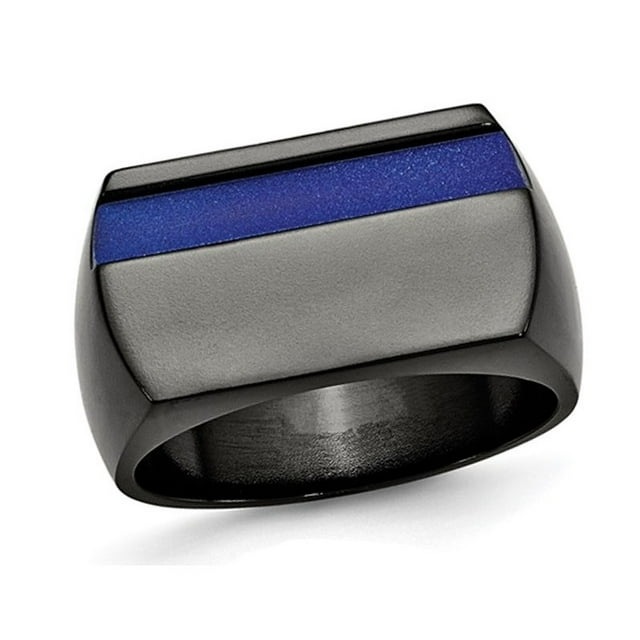 Bague Homme en Titane Noir avec Rayure Anodisée Bleue