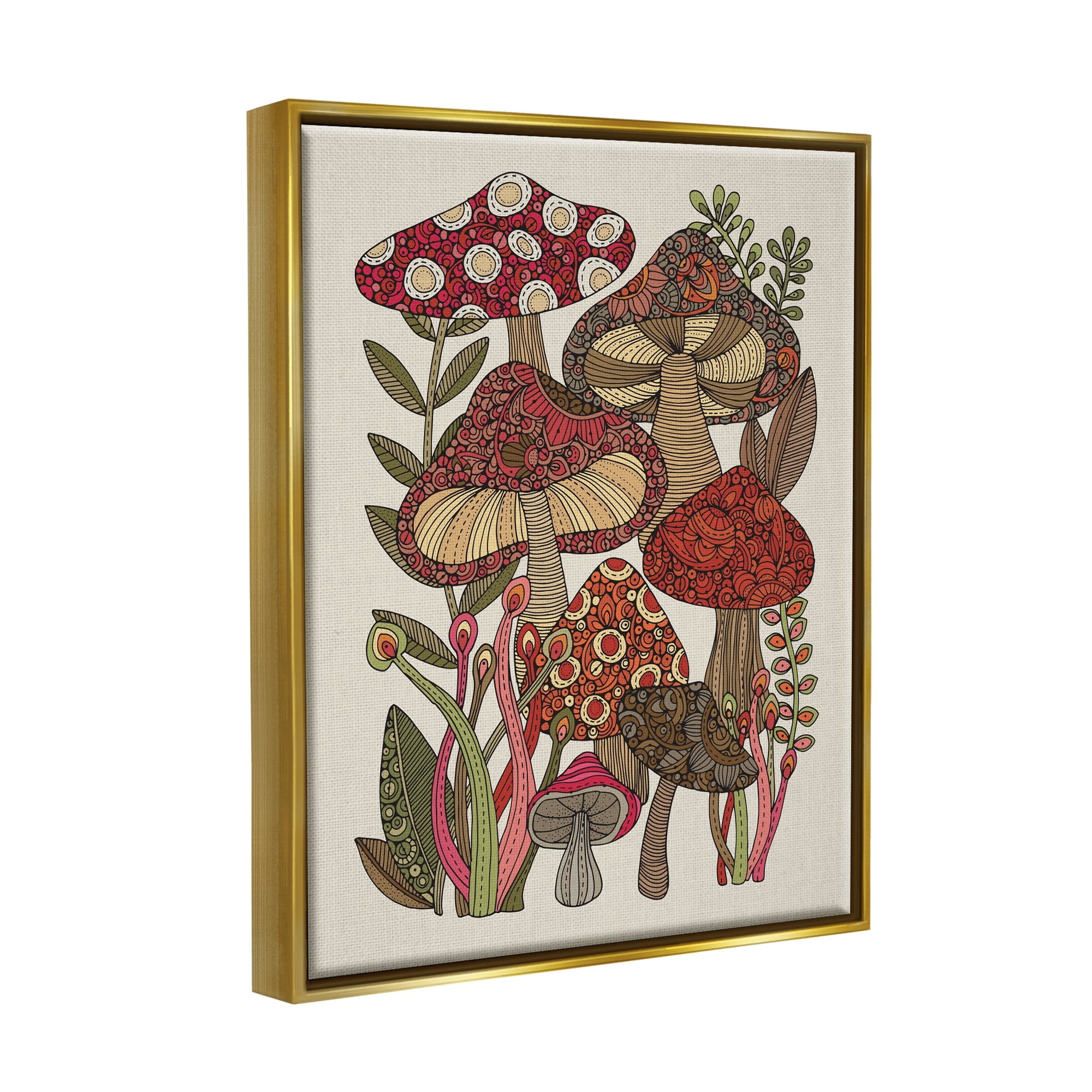 Stupell Industries Layered Mushrooms Nature Botanicals Intricate Floral Patterns Graphic Art Metallic Gold Floating Framed Canvas Print Wall Art, Design by Valentina Harper