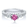 thumbnail image 2 of Gem Stone King 0.83 Ct Round Pink Created Sapphire White Topaz 925 Sterling Silver Ring (Size 5), 2 of 2