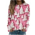 thumbnail image 2 of asdoklhq Christmas Sweatshirts for Women Christmas Printed Loose Casual Long Sleeve Round Neck Hoodless Straight Shoulder Sweater Pink 3X, 2 of 5