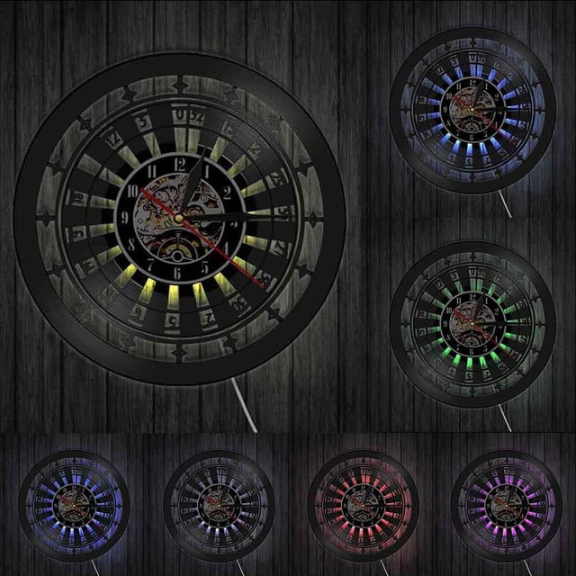 Casino Wall Clock Gamble Room Sign Wall Decor Vinyl Record Wall Clock Las Vegas 777 Poker Game Playing Card Roulette Clock Watch