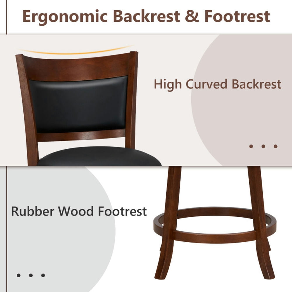 Demi Bonn Set of 2 Swivel Bar Stools with 20" Wider Cushioned Seat, Modern Dining Chair with Backrests, Brown