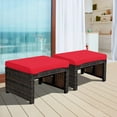 thumbnail image 2 of RELAX4LIFE 2-Piece Wicker Outdoor Ottoman, Rattan Footrest Set of 2 with Removable Cushions, 3-in-1 Foot Stool, Side Table & Additional Seating, Outdoor Footstools for Patio Backyard (Red), 2 of 9