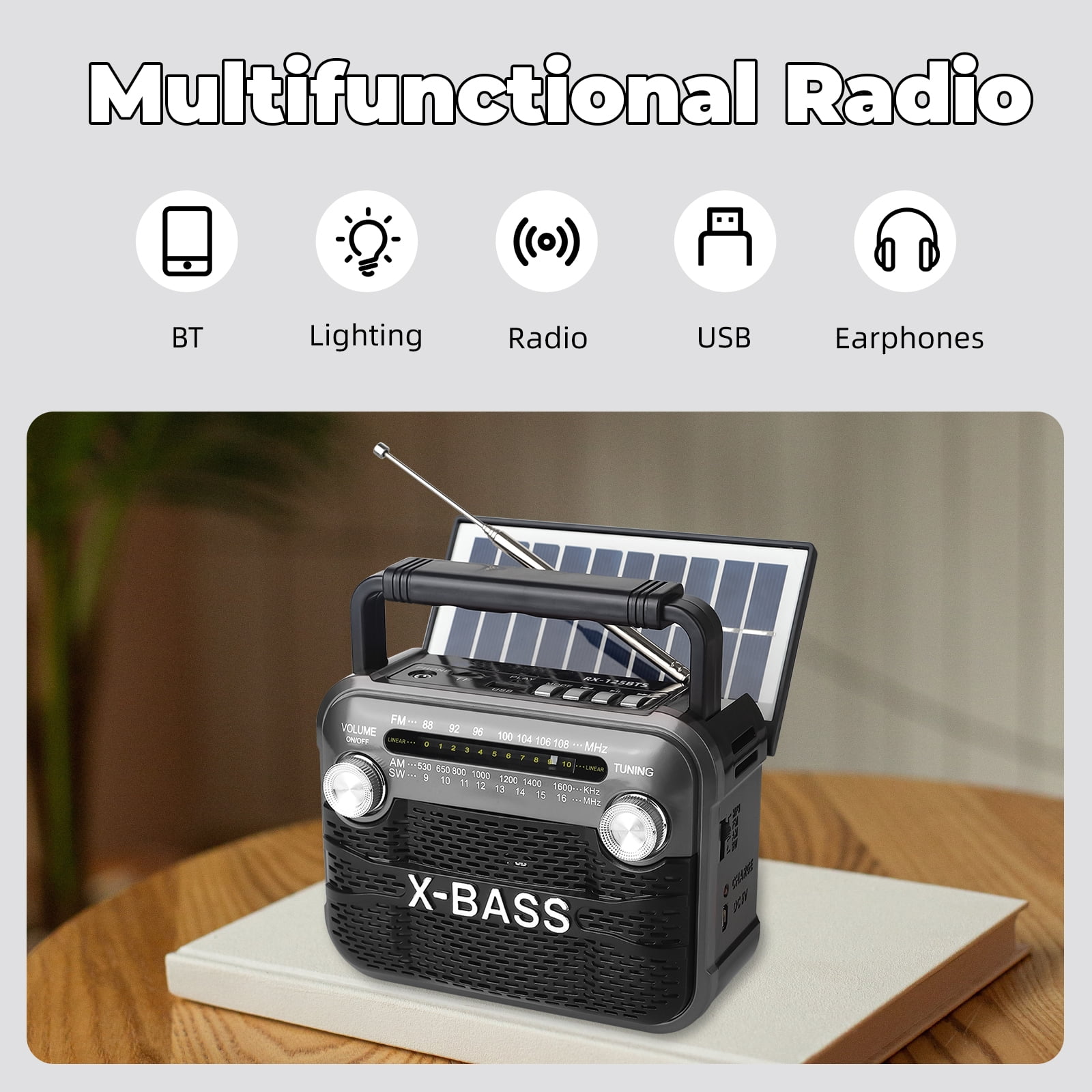 Portable AM/FM/SW Radio,Transistor Radio,Retro Bluetooth Speaker with USB/TF Player,Solar Battery Operated/USB Charge,Digital Tuner & Earphone Jack,Emergency Flashligh,Perfect for Gifts/Elderly/Home