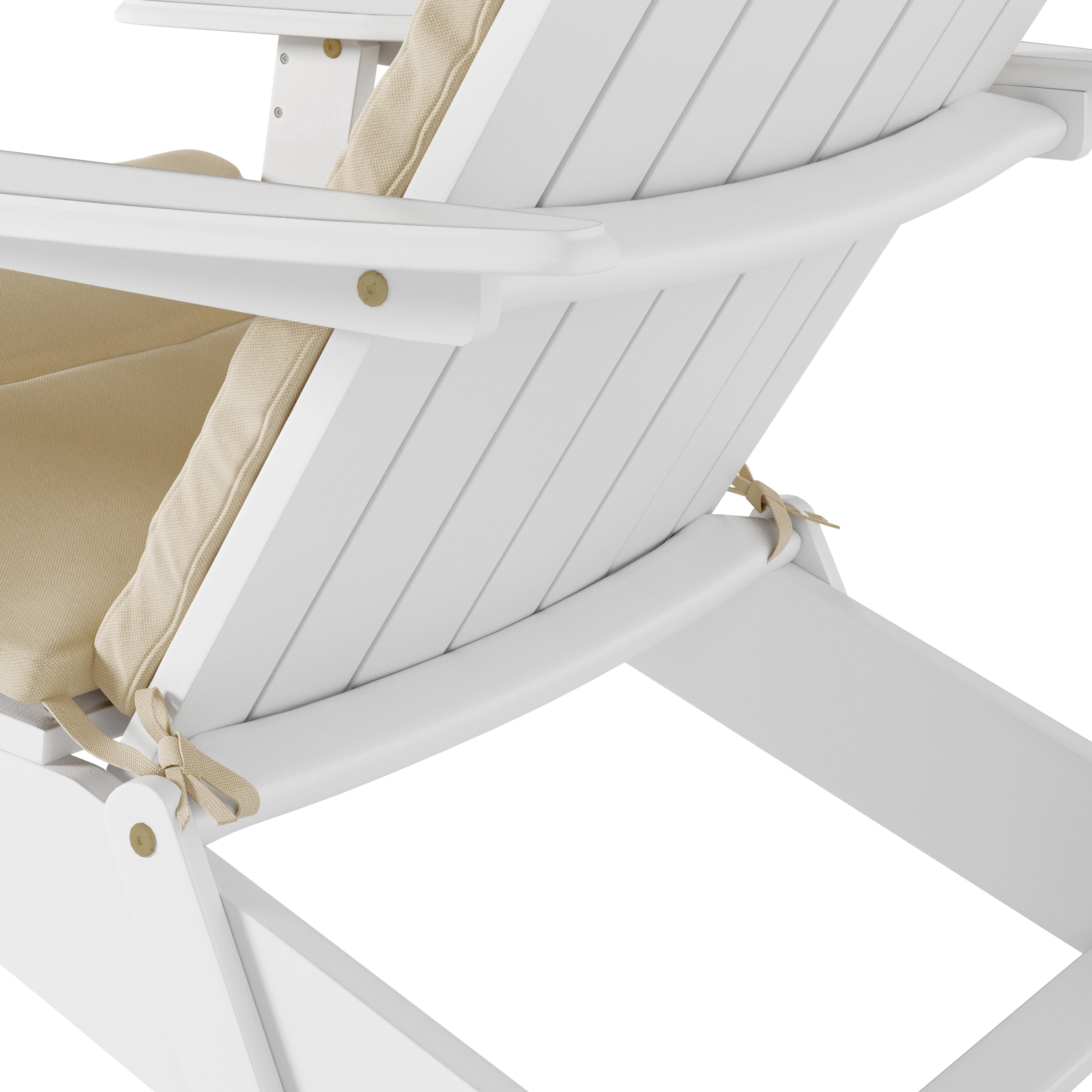 Ariel Outdoor Acacia Wood Folding Adirondack Chairs with Cushions (Set of 4), White and Khaki