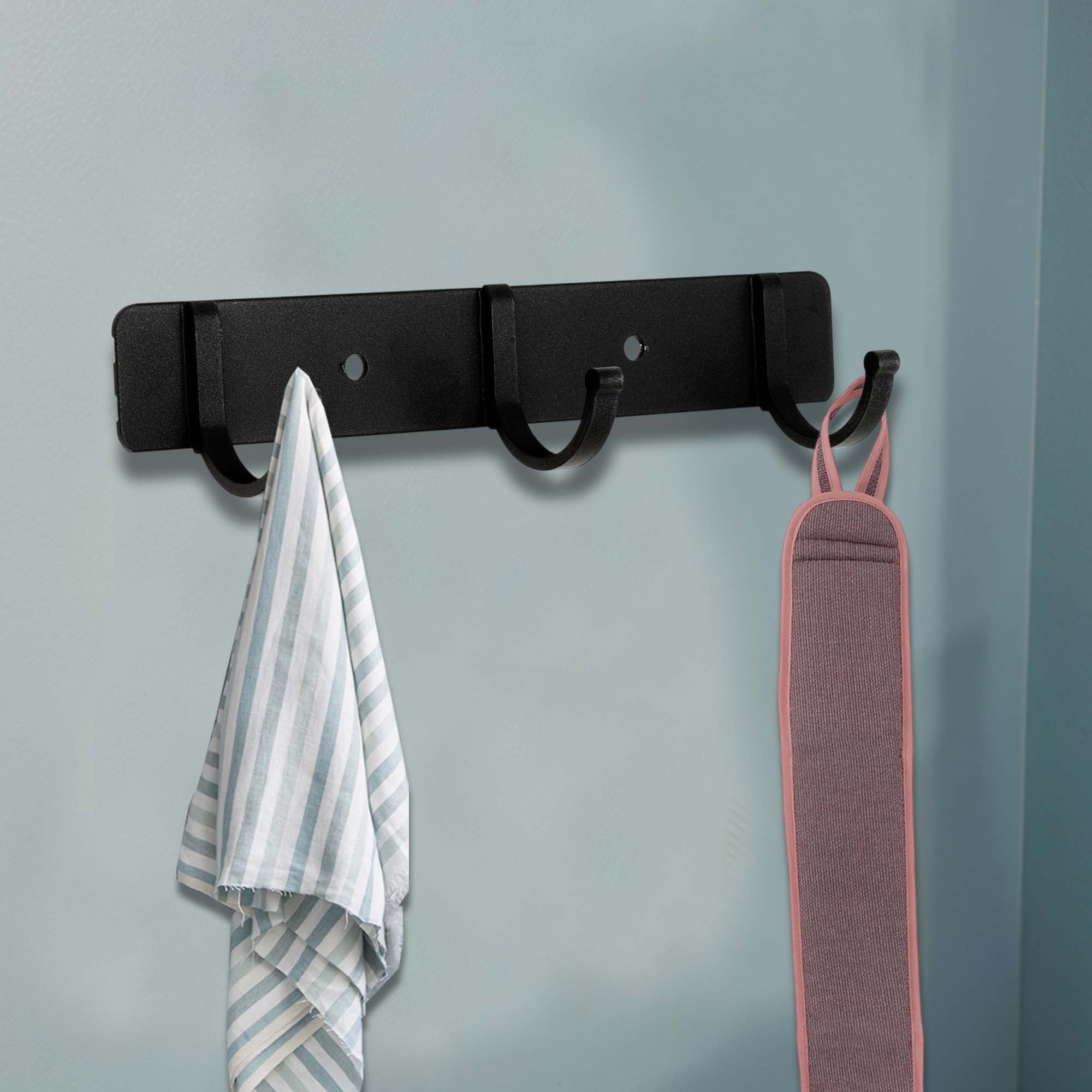 Unique Bargains Coat Rack Wall Mount Coat Hooks Hat Rack Black 6.89"x1.18"x0.12" 2 Pcs