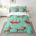 thumbnail image 2 of Feelyou Brown Dachshund Child Bedding Comforter Set 7pcs, Kawaii Christmas Animal Queen Bedding Sets, Cartoon Bowknot Bell Reversible Queen Sheet Sets, Microfiber Bedroom Decor, 2 of 7
