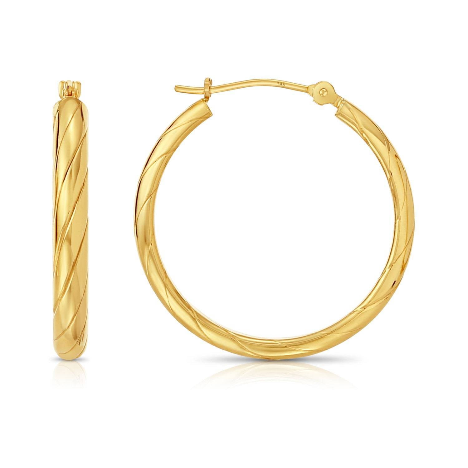 Tilo Jewelry 14K Yellow Gold Polished Twisted Round Chunky Gold Hoop Earrings | 25mm - 1 Inch | Everyday Earrings for Women & Unisex