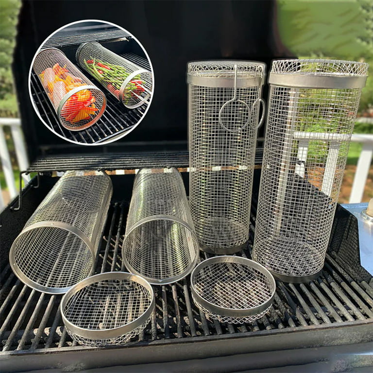 Rolling Grilling Baskets for Outdoor Grill Bbq Net Tube Must Have