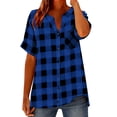 thumbnail image 2 of Mifsaly Plaid Button Down Shirts Women V Neck Short Sleeve Dressy Casual Blouses Loose Fit Tunic Work Office Tops Summer Everyday Outfits S, 2 of 7